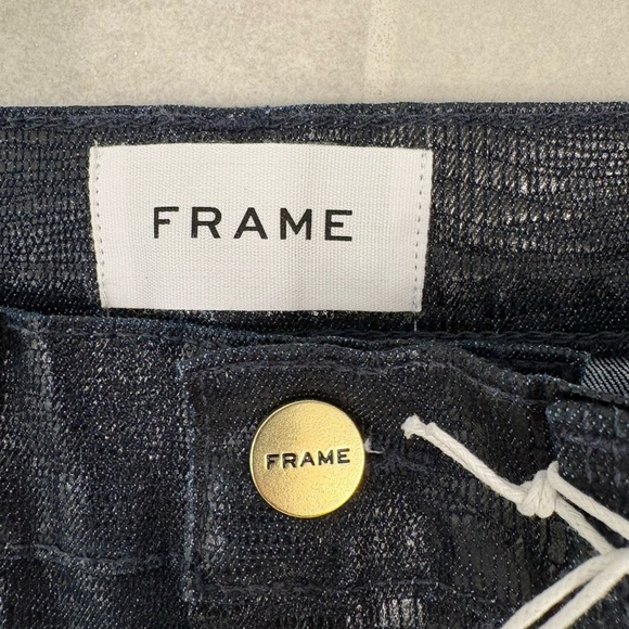 FRAME Le High Straight Indigo Lizard Coated Jeans Size 24 - Picture 4 of 10